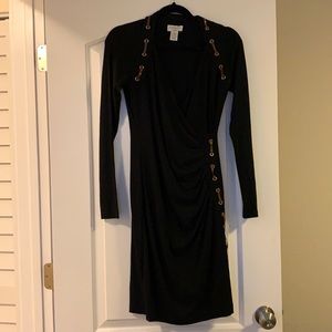 New Carmen Marco Valvo dress! Black with tan leather trim. Size S.
